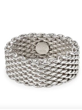 TIFFANY SOMERSET Sterling Silver Chain Ring - AUTHENTIC, like new